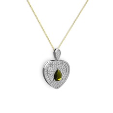 Damla Kalp Kolye - Peridot ve beyaz zirkon 925 ayar gümüş kolye (40 cm altın rolo zincir) #1jna79k