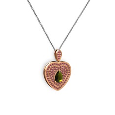 Damla Kalp Kolye - Peridot ve kök yakut 8 ayar rose altın kolye (40 cm gümüş rolo zincir) #1jzyn0i