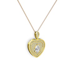 Damla Kalp Kolye - Swarovski ve beyaz zirkon 8 ayar altın kolye (40 cm gümüş rolo zincir) #1k3qg7h