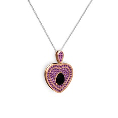 Damla Kalp Kolye - Siyah zirkon ve ametist 18 ayar rose altın kolye (40 cm gümüş rolo zincir) #1kd4ri4