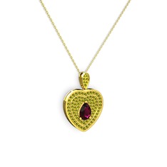 Damla Kalp Kolye - Rodolit garnet ve peridot 14 ayar altın kolye (40 cm gümüş rolo zincir) #1kggl7i