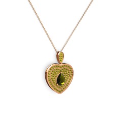 Damla Kalp Kolye - Peridot 14 ayar rose altın kolye (40 cm rose altın rolo zincir) #1kny9ml