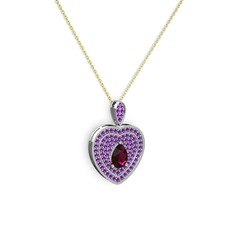 Damla Kalp Kolye - Rodolit garnet ve ametist 18 ayar beyaz altın kolye (40 cm altın rolo zincir) #1ktybsg