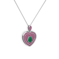 Kök zümrüt ve rodolit garnet 18 ayar beyaz altın kolye (40 cm beyaz altın rolo zincir)