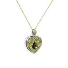 Damla Kalp Kolye - Peridot 14 ayar beyaz altın kolye (40 cm gümüş rolo zincir) #1l3rdk3