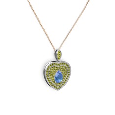 Akuamarin ve peridot 18 ayar beyaz altın kolye (40 cm rose altın rolo zincir)