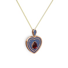 Damla Kalp Kolye - Garnet ve lab safir 925 ayar rose altın kaplama gümüş kolye (40 cm altın rolo zincir) #1mfi61f