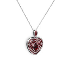 Damla Kalp Kolye - Garnet 18 ayar beyaz altın kolye (40 cm gümüş rolo zincir) #1mq7w85