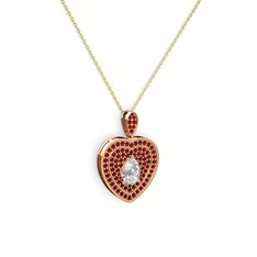 Damla Kalp Kolye - Swarovski ve garnet 14 ayar rose altın kolye (40 cm gümüş rolo zincir) #1n0qy7c
