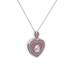 Damla Kalp Kolye - Swarovski ve kök yakut 18 ayar beyaz altın kolye (40 cm beyaz altın rolo zincir) #1n5joad
