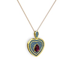 Damla Kalp Kolye - Rodolit garnet ve lab safir 8 ayar altın kolye (40 cm rose altın rolo zincir) #1n7e8kb