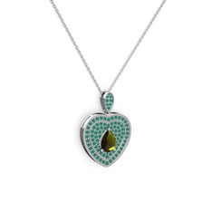 Damla Kalp Kolye - Peridot ve kök zümrüt 925 ayar gümüş kolye (40 cm gümüş rolo zincir) #1nfjshy