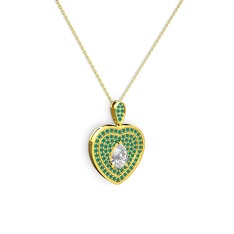 Damla Kalp Kolye - Swarovski ve kök zümrüt 925 ayar altın kaplama gümüş kolye (40 cm gümüş rolo zincir) #1nfkr57