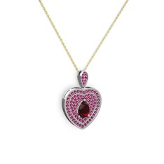Damla Kalp Kolye - Garnet ve rodolit garnet 8 ayar beyaz altın kolye (40 cm altın rolo zincir) #1o6x4ky