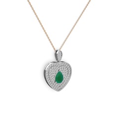 Kök zümrüt ve swarovski 8 ayar beyaz altın kolye (40 cm rose altın rolo zincir)