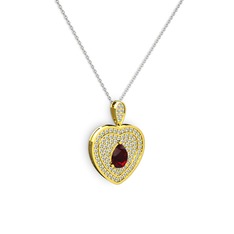 Damla Kalp Kolye - Garnet ve swarovski 18 ayar altın kolye (40 cm beyaz altın rolo zincir) #1onjat1