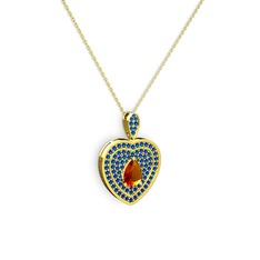 Sitrin ve lab safir 925 ayar altın kaplama gümüş kolye (40 cm altın rolo zincir)
