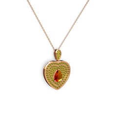 Sitrin ve peridot 925 ayar rose altın kaplama gümüş kolye (40 cm rose altın rolo zincir)