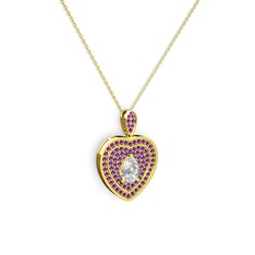 Damla Kalp Kolye - Swarovski ve ametist 8 ayar altın kolye (40 cm altın rolo zincir) #1pnlm1h
