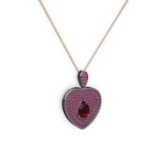 Damla Kalp Kolye - Garnet ve rodolit garnet 925 ayar siyah rodyum kaplama gümüş kolye (40 cm rose altın rolo zincir) #1pnq47s