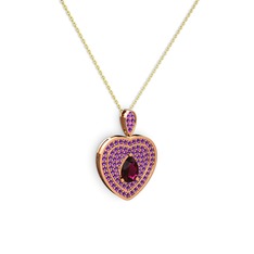 Damla Kalp Kolye - Rodolit garnet ve ametist 925 ayar rose altın kaplama gümüş kolye (40 cm altın rolo zincir) #1poahe5