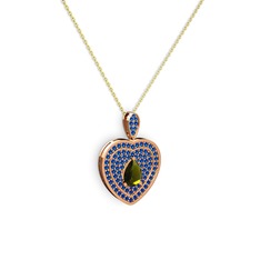 Damla Kalp Kolye - Peridot ve lab safir 925 ayar rose altın kaplama gümüş kolye (40 cm altın rolo zincir) #1ppayaa