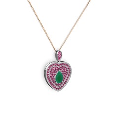 Damla Kalp Kolye - Kök zümrüt ve rodolit garnet 925 ayar gümüş kolye (40 cm rose altın rolo zincir) #1pvywjr