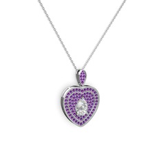 Swarovski ve ametist 18 ayar beyaz altın kolye (40 cm beyaz altın rolo zincir)