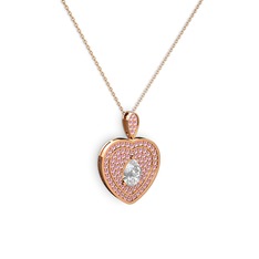 Damla Kalp Kolye - Beyaz zirkon ve pembe kuvars 8 ayar rose altın kolye (40 cm rose altın rolo zincir) #1qlh2z7