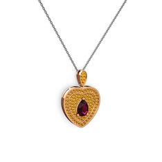 Damla Kalp Kolye - Rodolit garnet ve sitrin 8 ayar rose altın kolye (40 cm gümüş rolo zincir) #1qv1z5j