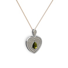 Damla Kalp Kolye - Peridot ve dumanlı kuvars 14 ayar beyaz altın kolye (40 cm rose altın rolo zincir) #1qzo3gr