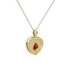 Damla Kalp Kolye - Sitrin ve swarovski 8 ayar altın kolye (40 cm rose altın rolo zincir) #1r12ian