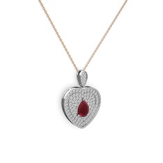 Damla Kalp Kolye - Kök yakut ve swarovski 925 ayar gümüş kolye (40 cm rose altın rolo zincir) #1r1z9xj