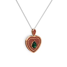 Damla Kalp Kolye - Yeşil kuvars ve garnet 8 ayar rose altın kolye (40 cm beyaz altın rolo zincir) #1ri8edf