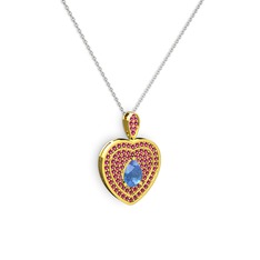Akuamarin ve rodolit garnet 8 ayar altın kolye (40 cm beyaz altın rolo zincir)
