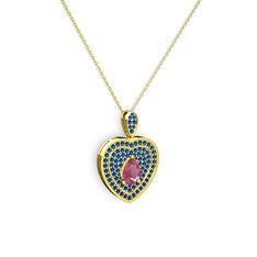 Pembe kuvars ve lab safir 925 ayar altın kaplama gümüş kolye (40 cm altın rolo zincir)