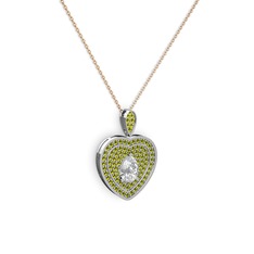 Beyaz zirkon ve peridot 14 ayar beyaz altın kolye (40 cm rose altın rolo zincir)