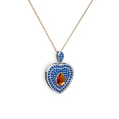Damla Kalp Kolye - Sitrin ve lab safir 925 ayar gümüş kolye (40 cm gümüş rolo zincir) #1sik0hu