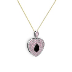 Siyah zirkon ve pembe kuvars 18 ayar beyaz altın kolye (40 cm altın rolo zincir)