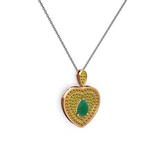 Kök zümrüt ve peridot 8 ayar rose altın kolye (40 cm gümüş rolo zincir)