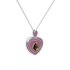 Peridot ve rodolit garnet 18 ayar beyaz altın kolye (40 cm beyaz altın rolo zincir)