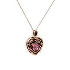 Damla Kalp Kolye - Pembe kuvars ve siyah zirkon 14 ayar rose altın kolye (40 cm rose altın rolo zincir) #1tnh6na