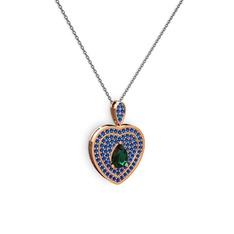 Yeşil kuvars ve lab safir 8 ayar rose altın kolye (40 cm gümüş rolo zincir)