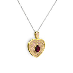 Damla Kalp Kolye - Rodolit garnet ve pembe kuvars 925 ayar altın kaplama gümüş kolye (40 cm gümüş rolo zincir) #1twb805