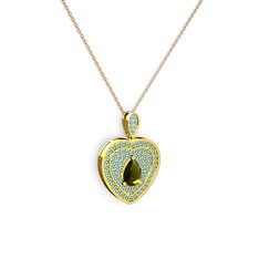 Damla Kalp Kolye - Peridot ve akuamarin 8 ayar altın kolye (40 cm rose altın rolo zincir) #1ubtxot