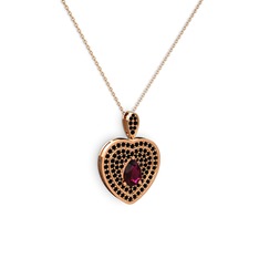 Damla Kalp Kolye - Rodolit garnet ve siyah zirkon 18 ayar rose altın kolye (40 cm rose altın rolo zincir) #1udjwyt