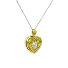 Damla Kalp Kolye - Swarovski ve peridot 8 ayar altın kolye (40 cm beyaz altın rolo zincir) #1ueopdk
