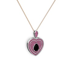 Damla Kalp Kolye - Siyah zirkon ve rodolit garnet 8 ayar beyaz altın kolye (40 cm rose altın rolo zincir) #1ug54fb