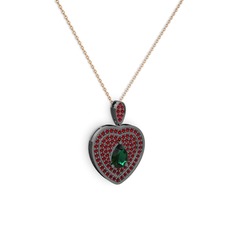 Damla Kalp Kolye - Yeşil kuvars ve garnet 925 ayar siyah rodyum kaplama gümüş kolye (40 cm rose altın rolo zincir) #1uglmku
