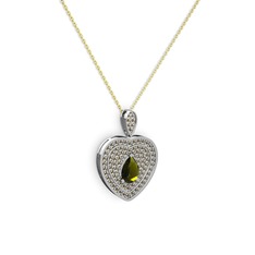 Peridot ve dumanlı kuvars 925 ayar gümüş kolye (40 cm altın rolo zincir)